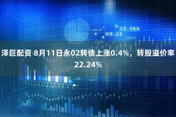 泽巨配资 8月11日永02转债上涨0.4%，转股溢价率22.24%